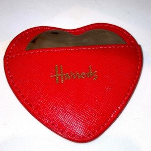 Harrods Heart compact metal mirror 
Faux leather case Travel, makeup mirror